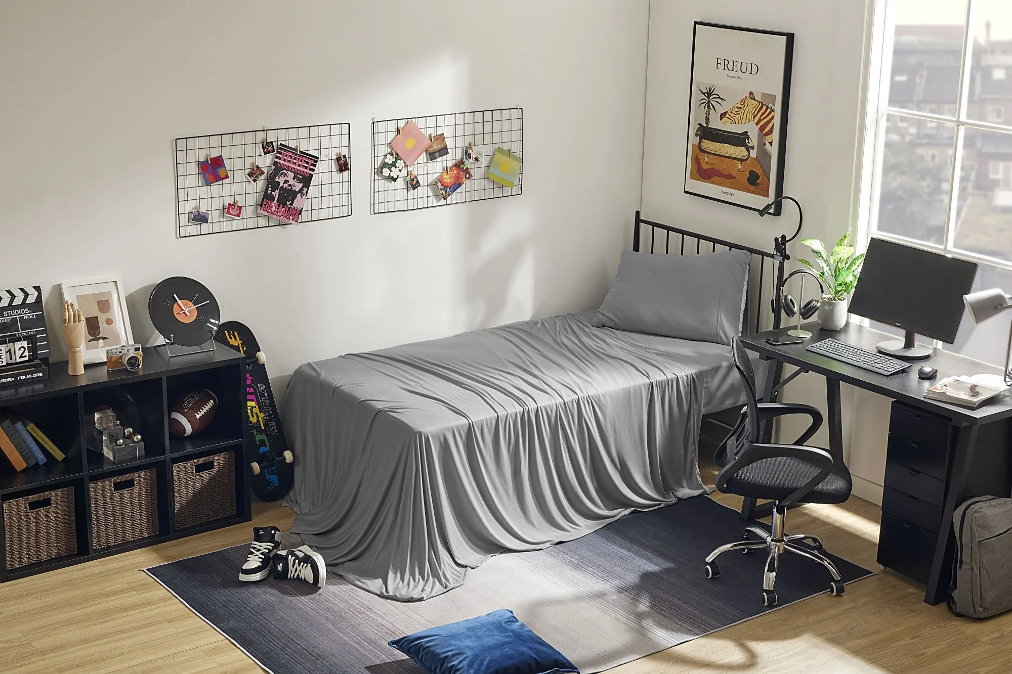 100% Microfiber Jersey Knit Sheet Set with Pillowcase - Full Grey - Image 8