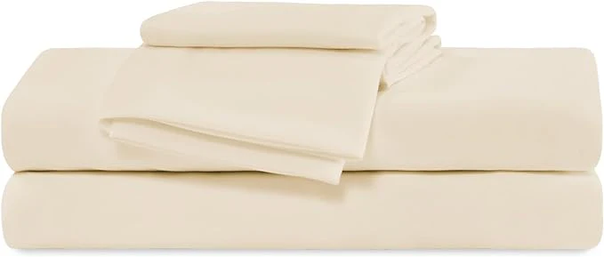 100% Microfiber Jersey Knit Sheet Set with Pillowcases - Beige - Image 3
