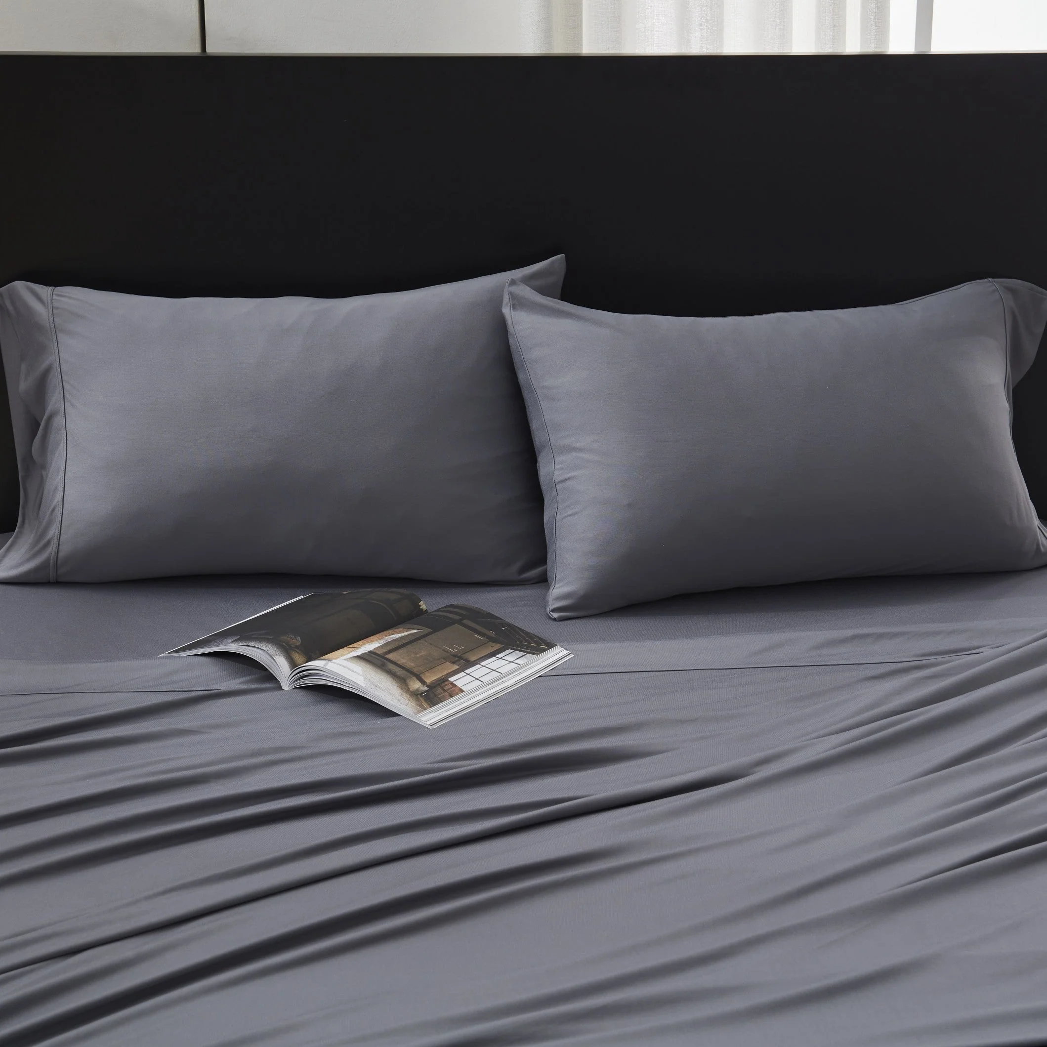 100% Microfiber Jersey Knit Sheet Set with Pillowcases - Grey