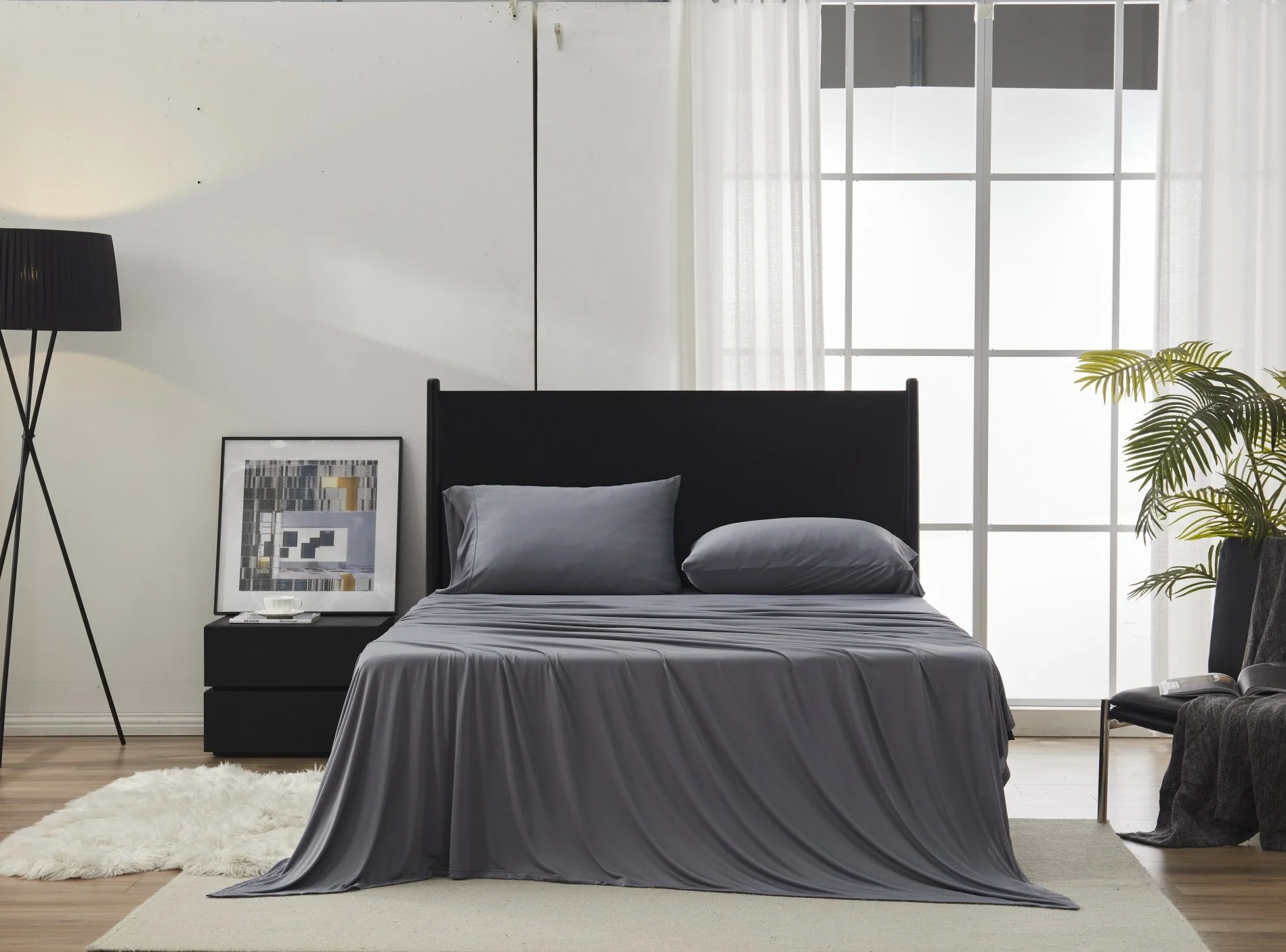 100% Microfiber Jersey Knit Sheet Set with Pillowcases - Grey - Image 3