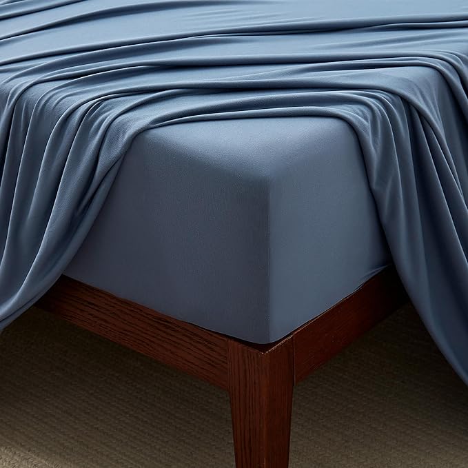 100% Microfiber Jersey Knit Sheet Set with Pillowcases - Stone Blue