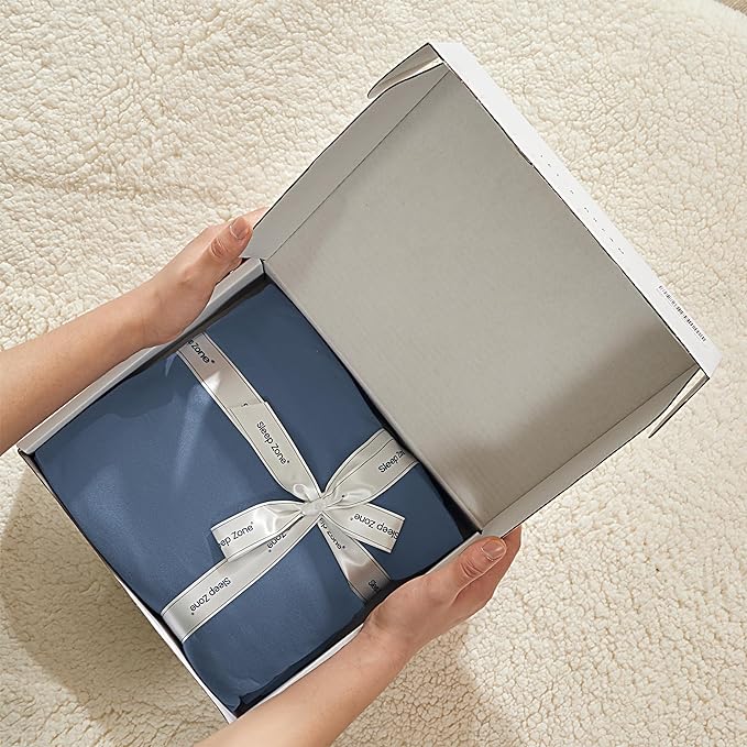 100% Microfiber Jersey Knit Sheet Set with Pillowcases - Stone Blue - Image 6