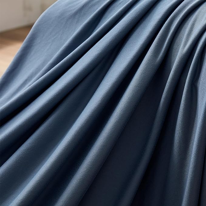 100% Microfiber Jersey Knit Sheet Set with Pillowcases - Stone Blue - Image 7
