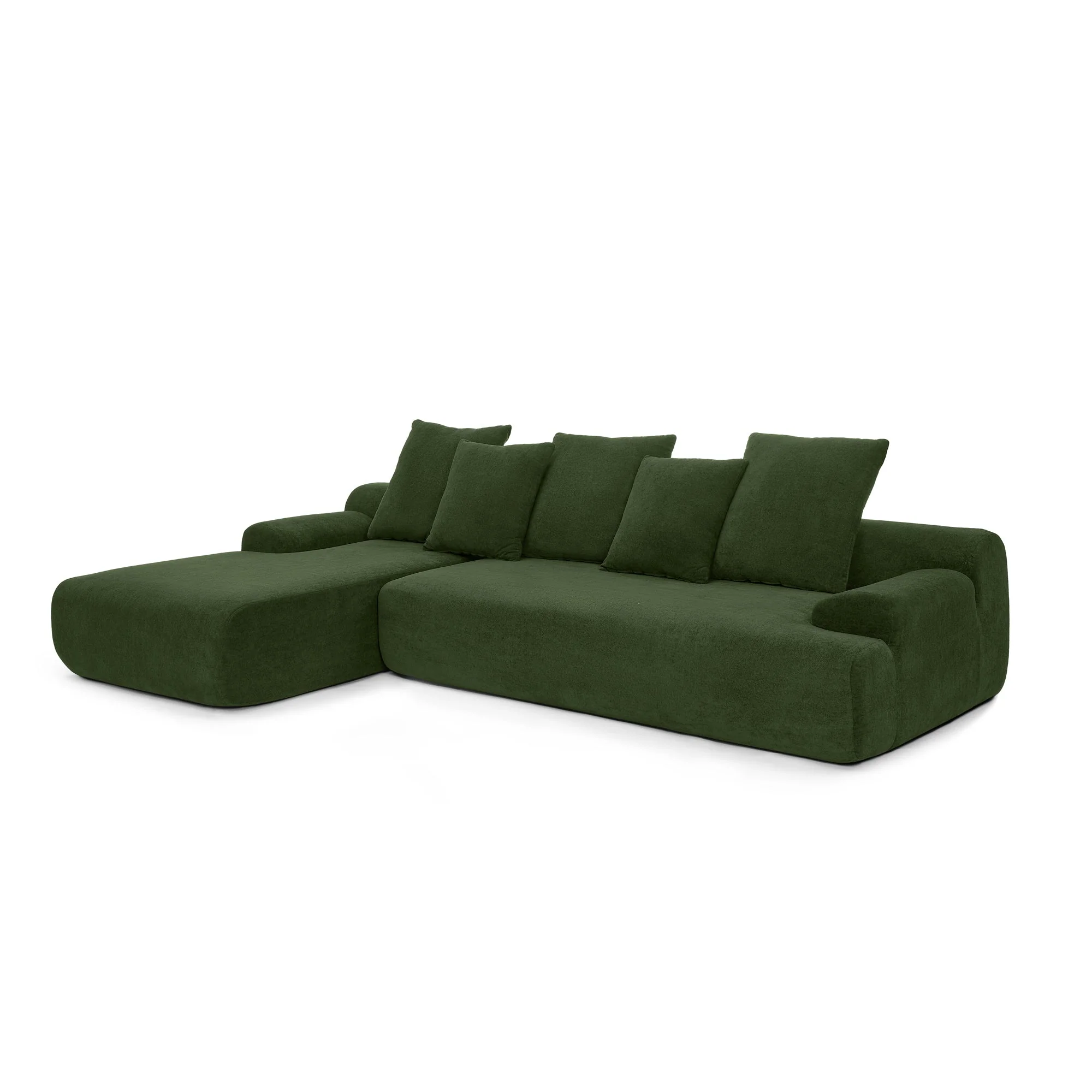 Upholstered L-Shape Sectional Sofa Couch - Melange Velvet, Green - Image 10
