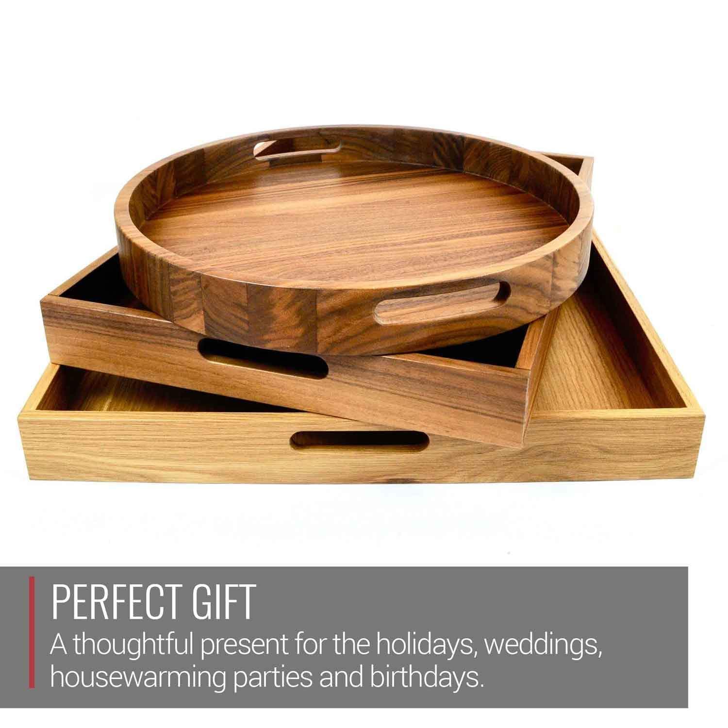 Round Walnut Wood Serving and Coffee Table Tray with Handles - Image 10