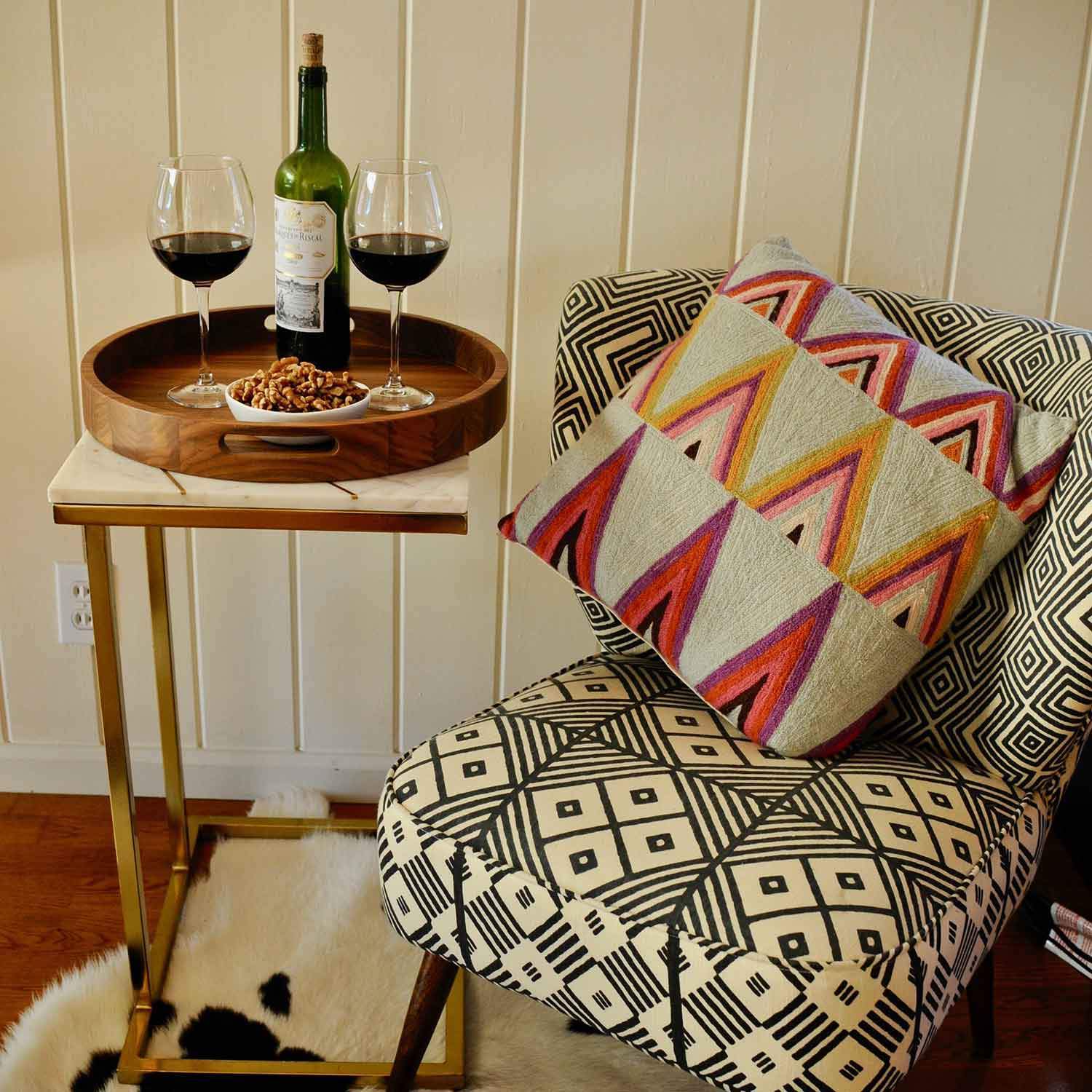 Round Walnut Wood Serving and Coffee Table Tray with Handles - Image 11