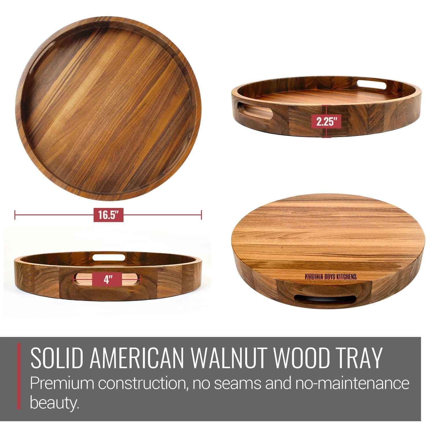 Round Walnut Wood Serving and Coffee Table Tray with Handles - Image 4