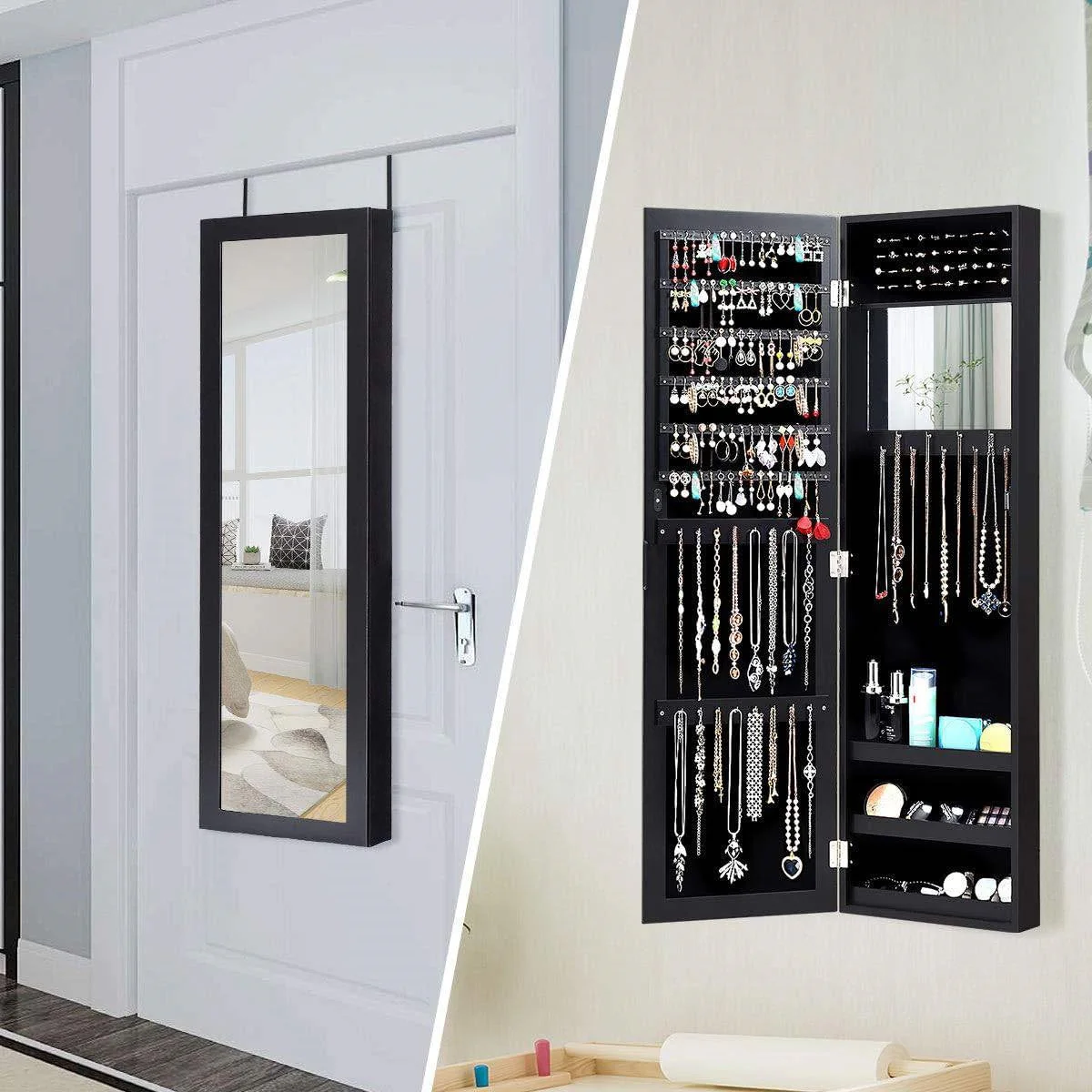 2-in-1 Black Wall or Door Mounted Jewelry Organizer - Image 2
