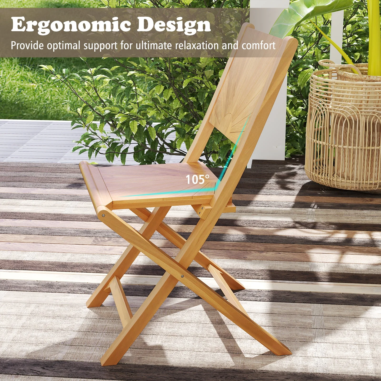 2 Pieces Folding Patio Chairs with Inclined Backrest - Image 8