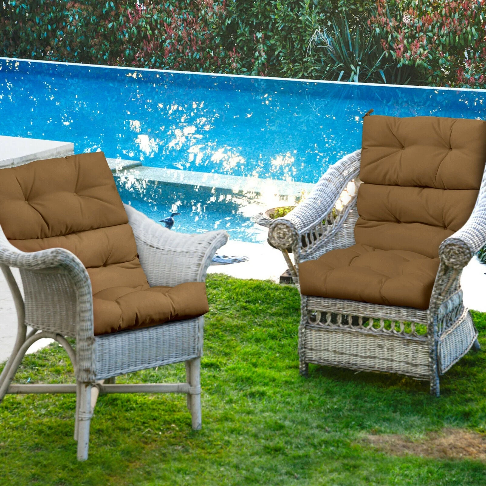 22 x 44 Inch Tufted Outdoor Patio Chair Seating Pad - Brown - Image 4