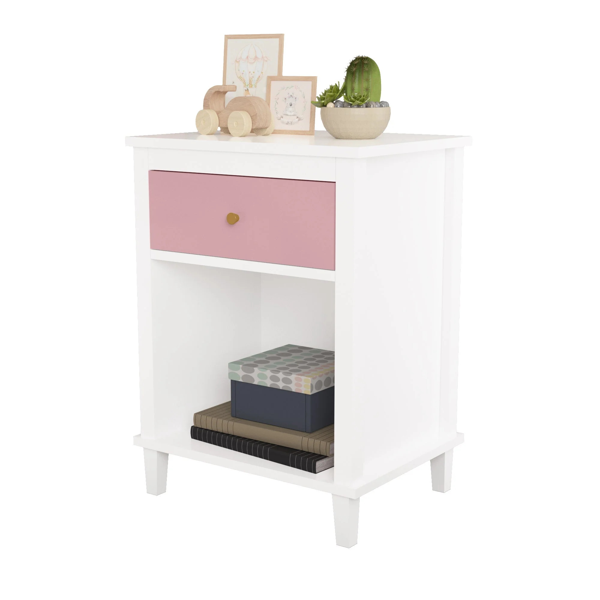 26.77''H Wooden Nightstand with One Drawer , Pink - Image 7