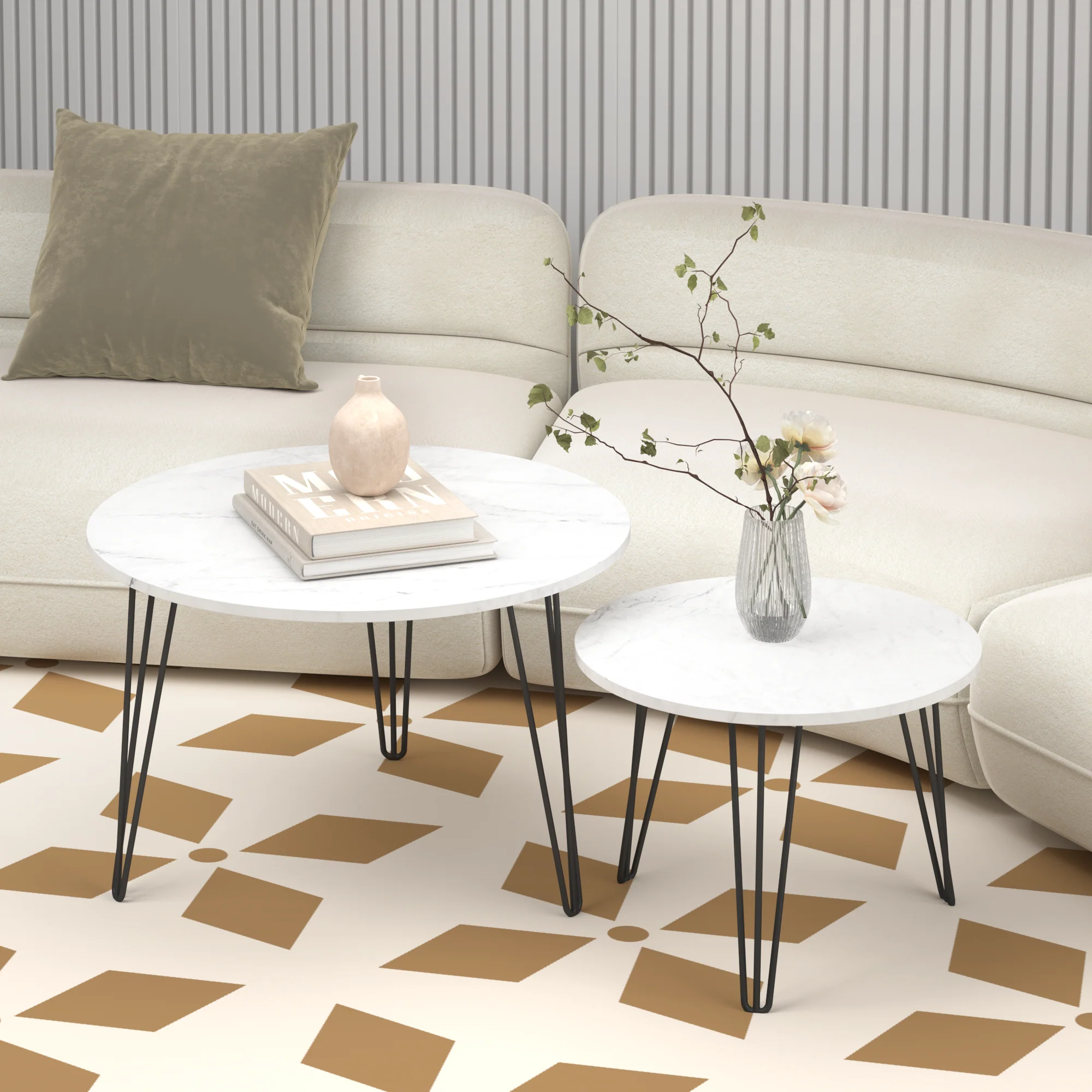 27.56'' Round Nesting Coffee Table Set of 2, White - Image 4