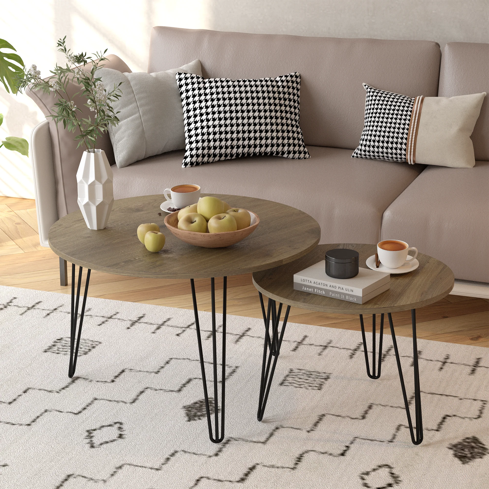 27.56'' Round Nesting Coffee Table Set of 2, End Table Set, Brown - Image 12