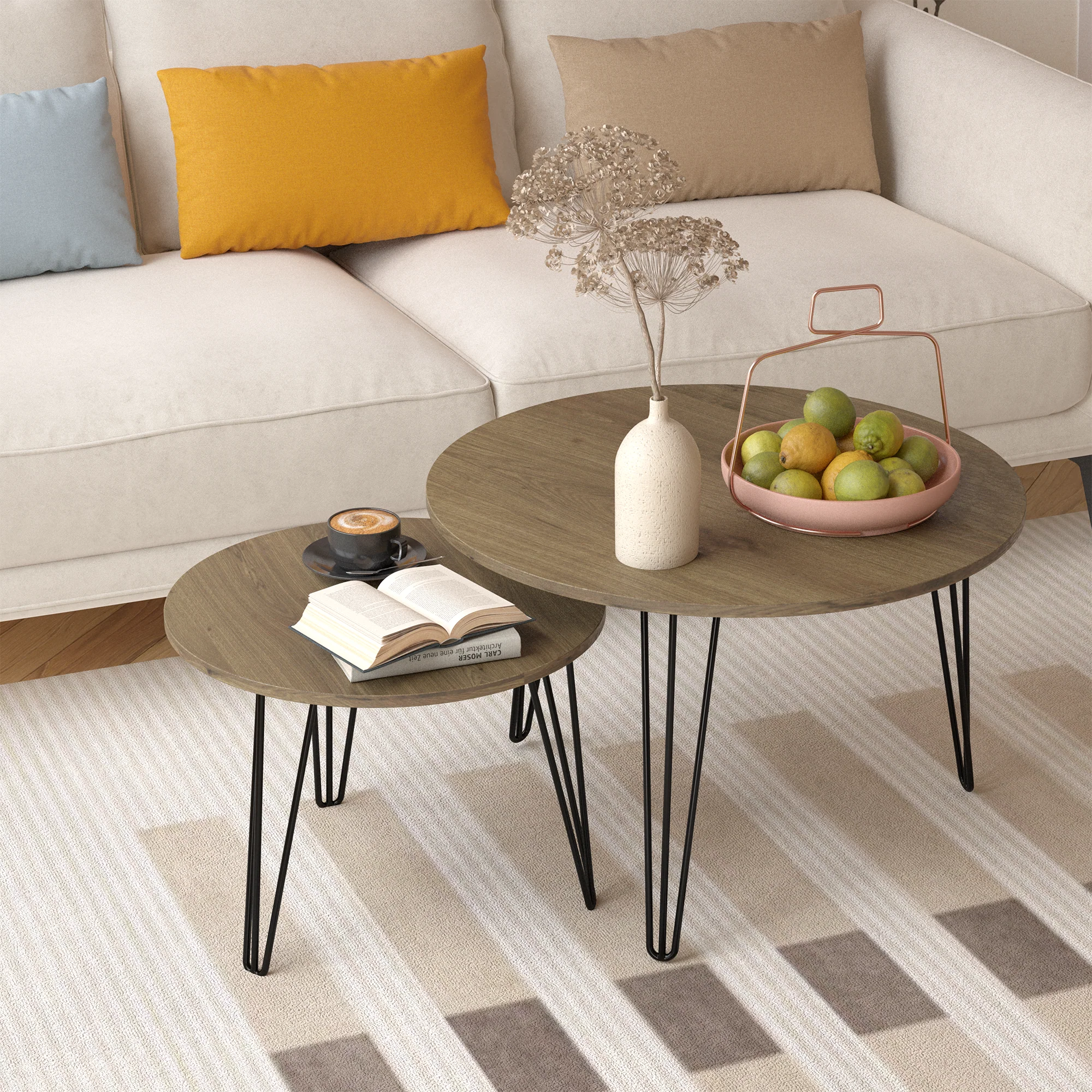 27.56'' Round Nesting Coffee Table Set of 2, End Table Set, Brown - Image 7