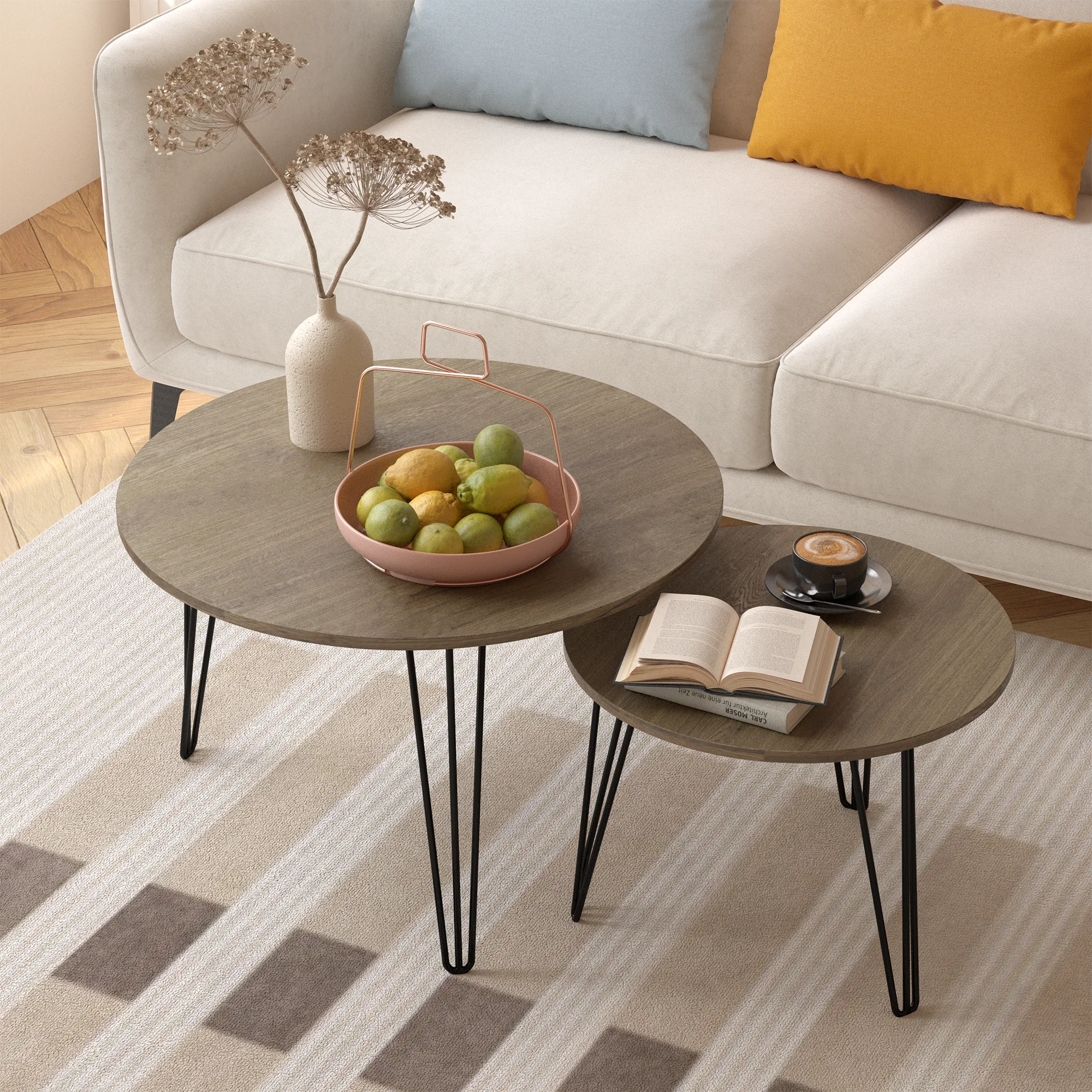 27.56'' Round Nesting Coffee Table Set of 2, End Table Set, Brown - Image 8