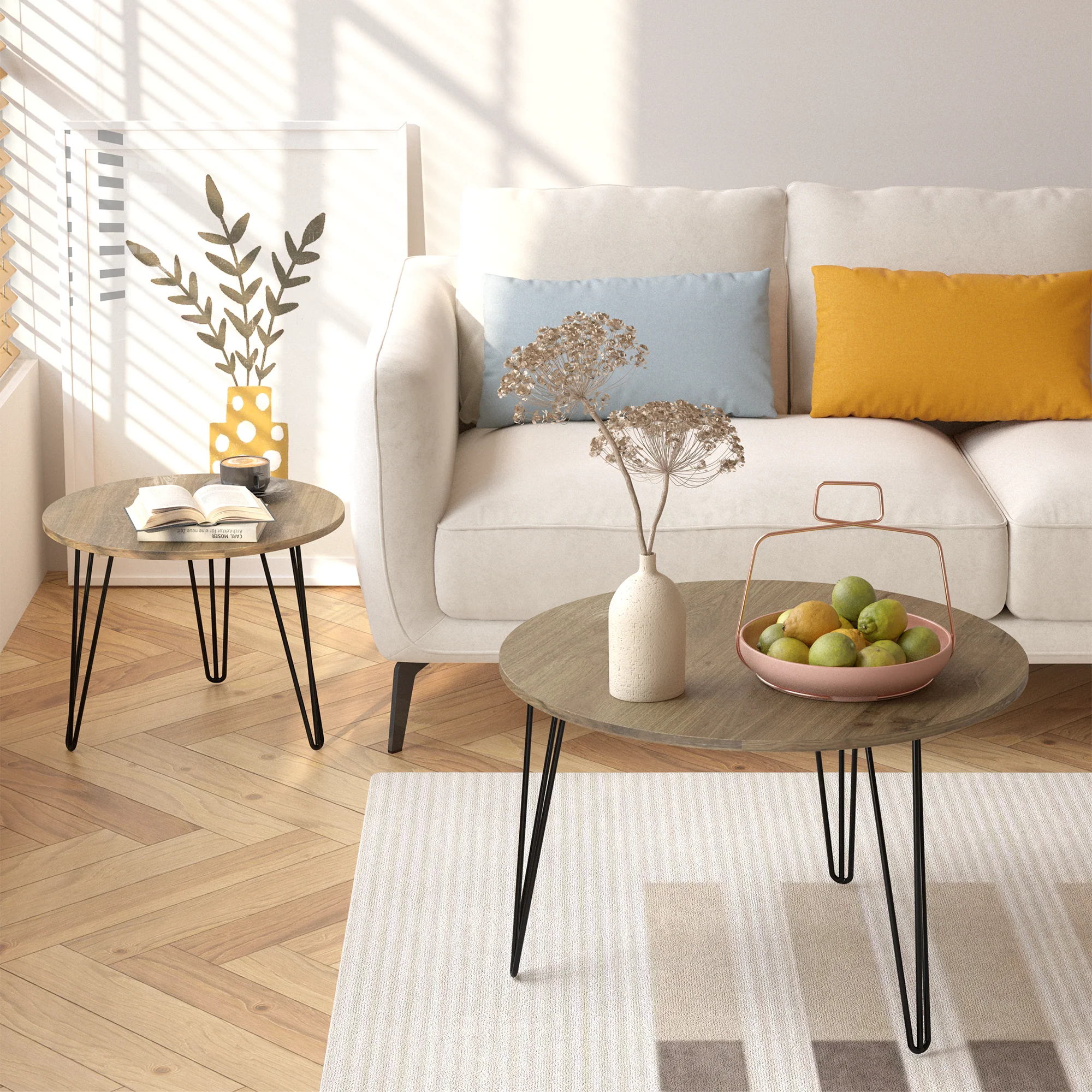27.56'' Round Nesting Coffee Table Set of 2, End Table Set, Brown - Image 9