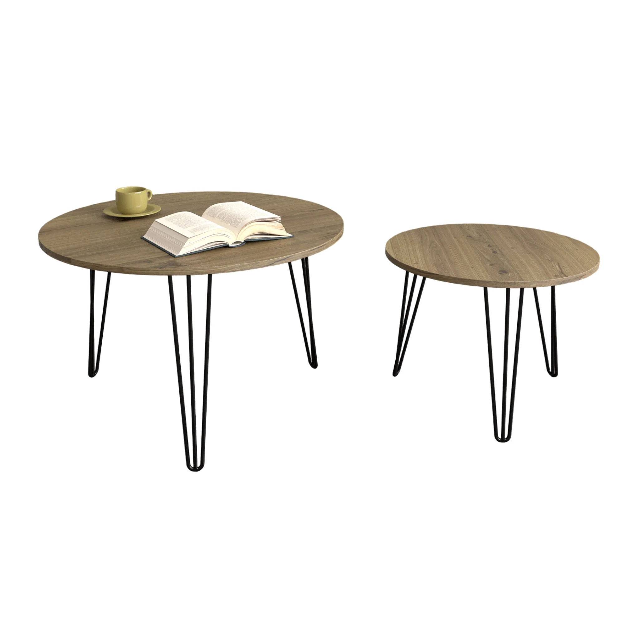 27.56'' Round Nesting Coffee Table Set of 2, End Table Set, Brown - Image 20