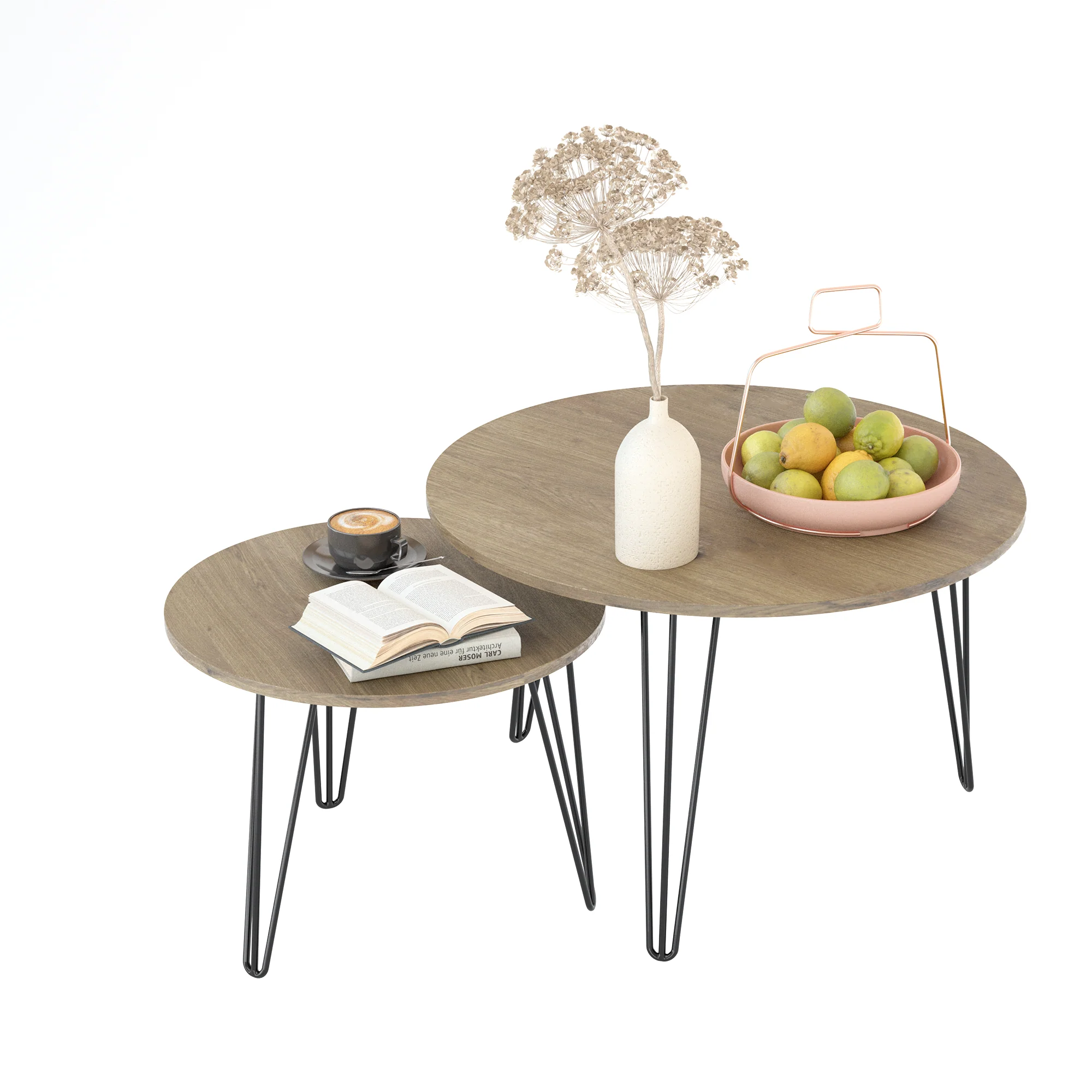 27.56'' Round Nesting Coffee Table Set of 2, End Table Set, Brown - Image 22