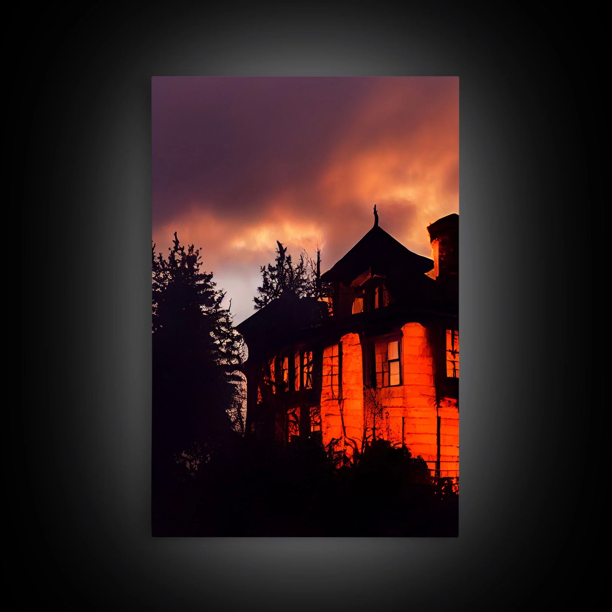 3 Piece Canvas Wall Decor, Victorian Style Haunted House - Image 10