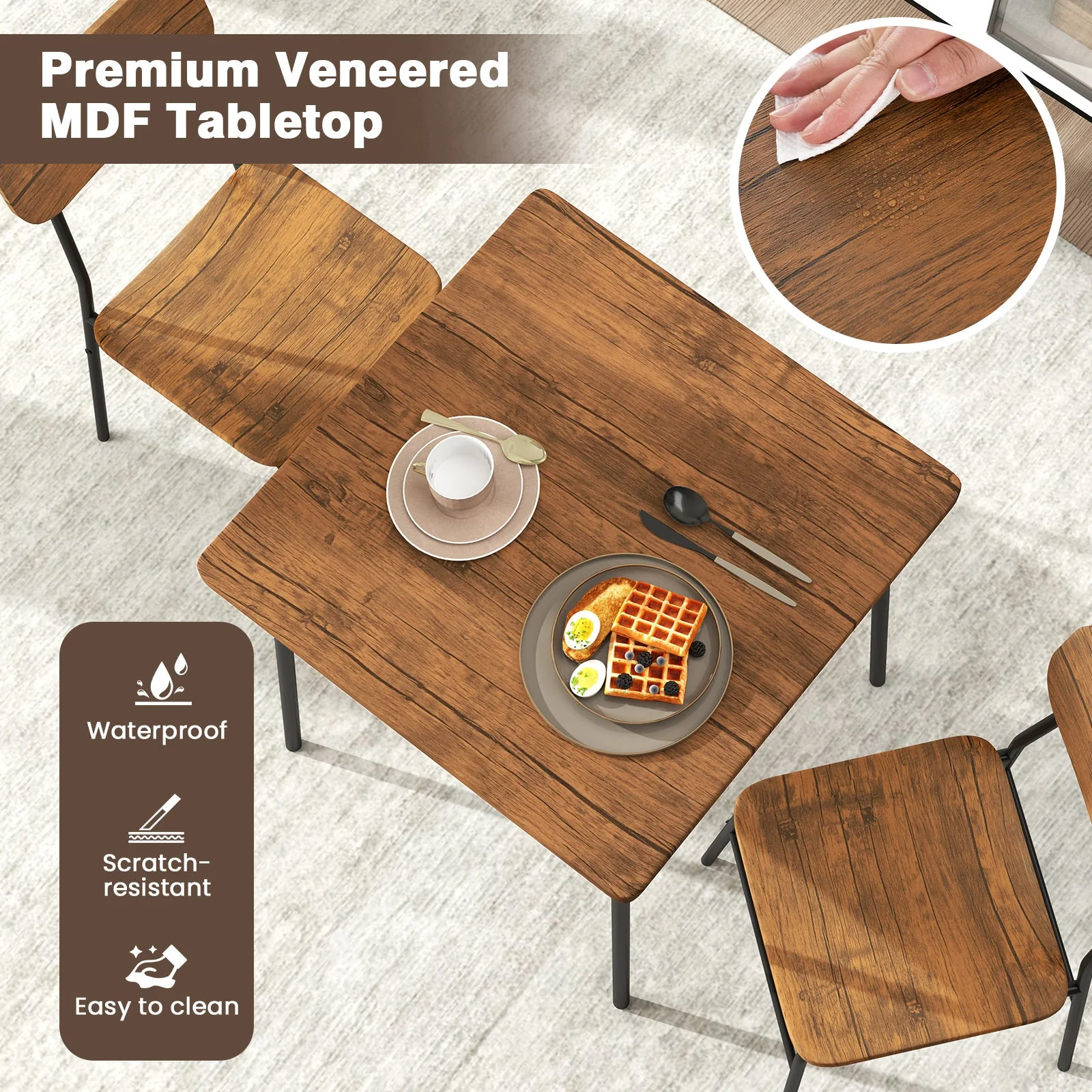 3 Piece Dining Table Set for 2 with Metal Frame - Brown - Image 7