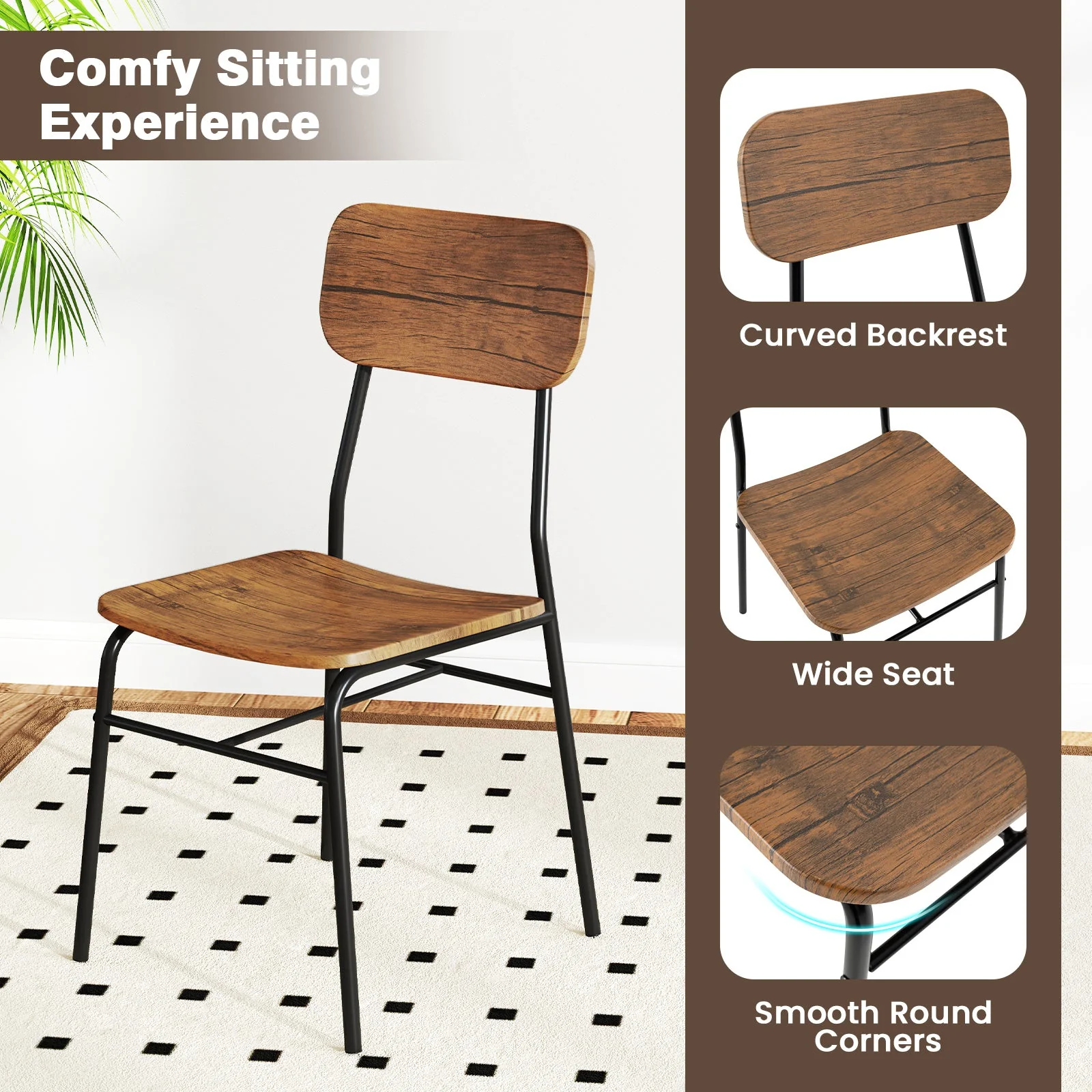 3 Piece Dining Table Set for 2 with Metal Frame - Brown - Image 8