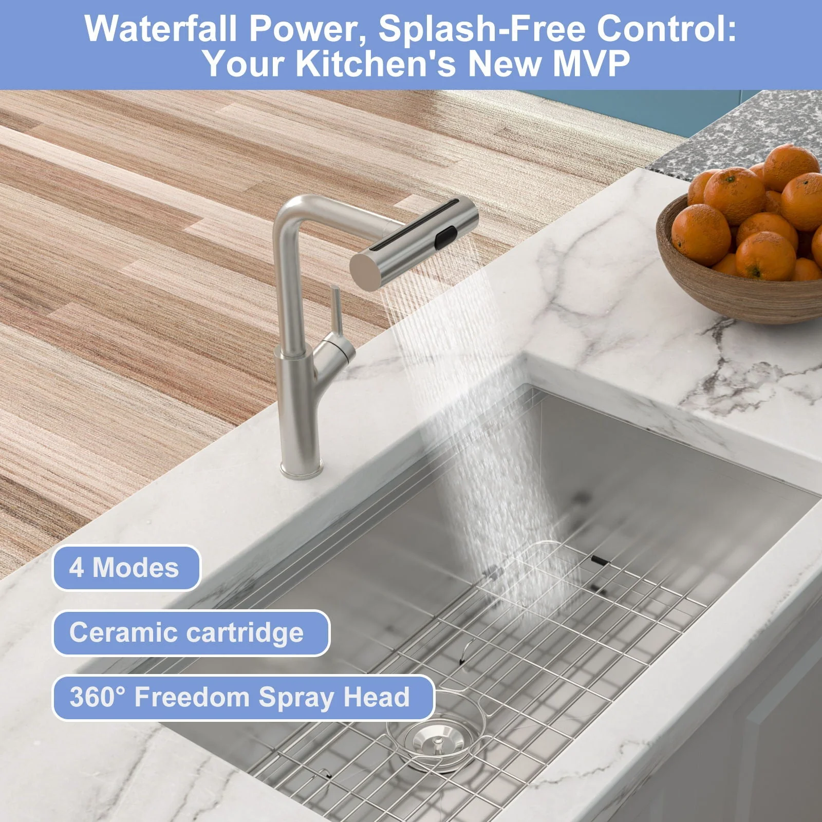 360° Pull Down Kitchen Faucet With 4 Spray Modes - Image 7