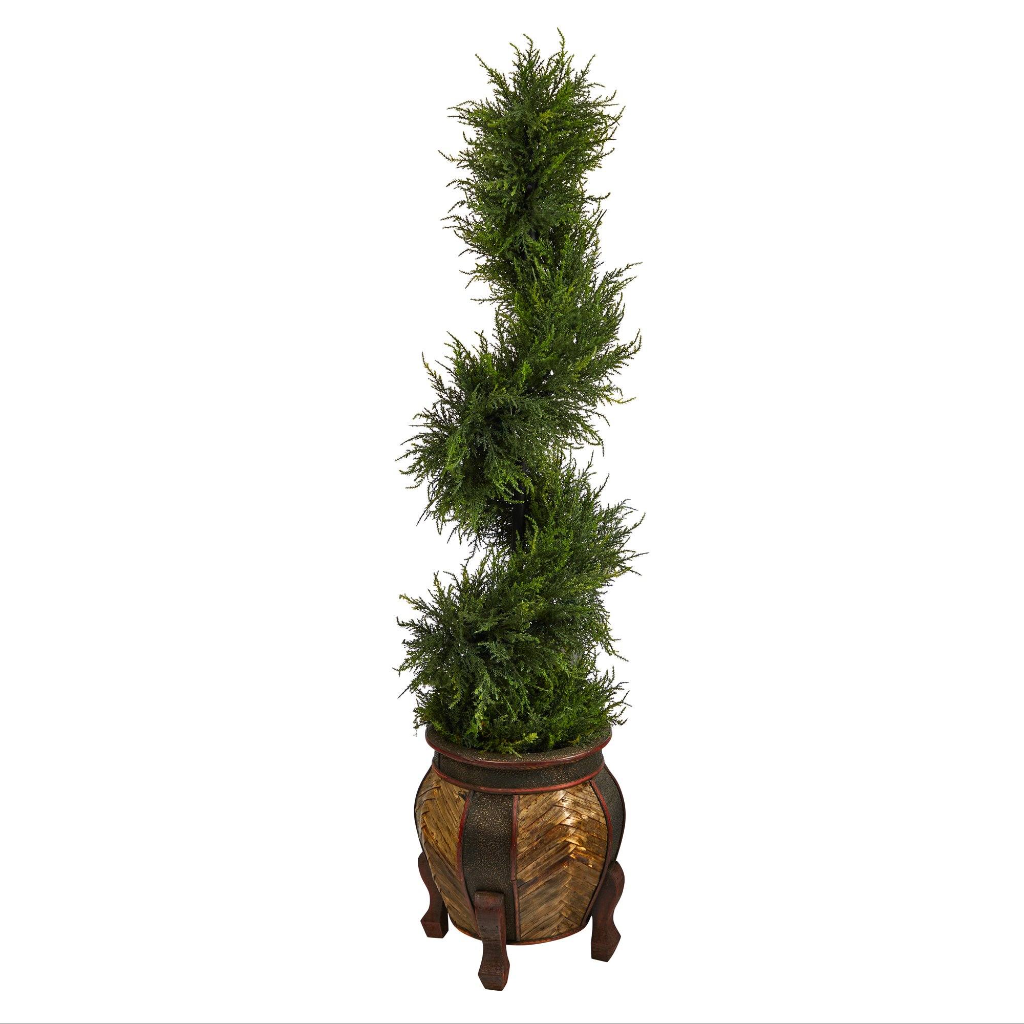 4.5’ Spiral Cypress Artificial Tree in Decorative Planter with LED Lights (Indoor/Outdoor) - Image 3
