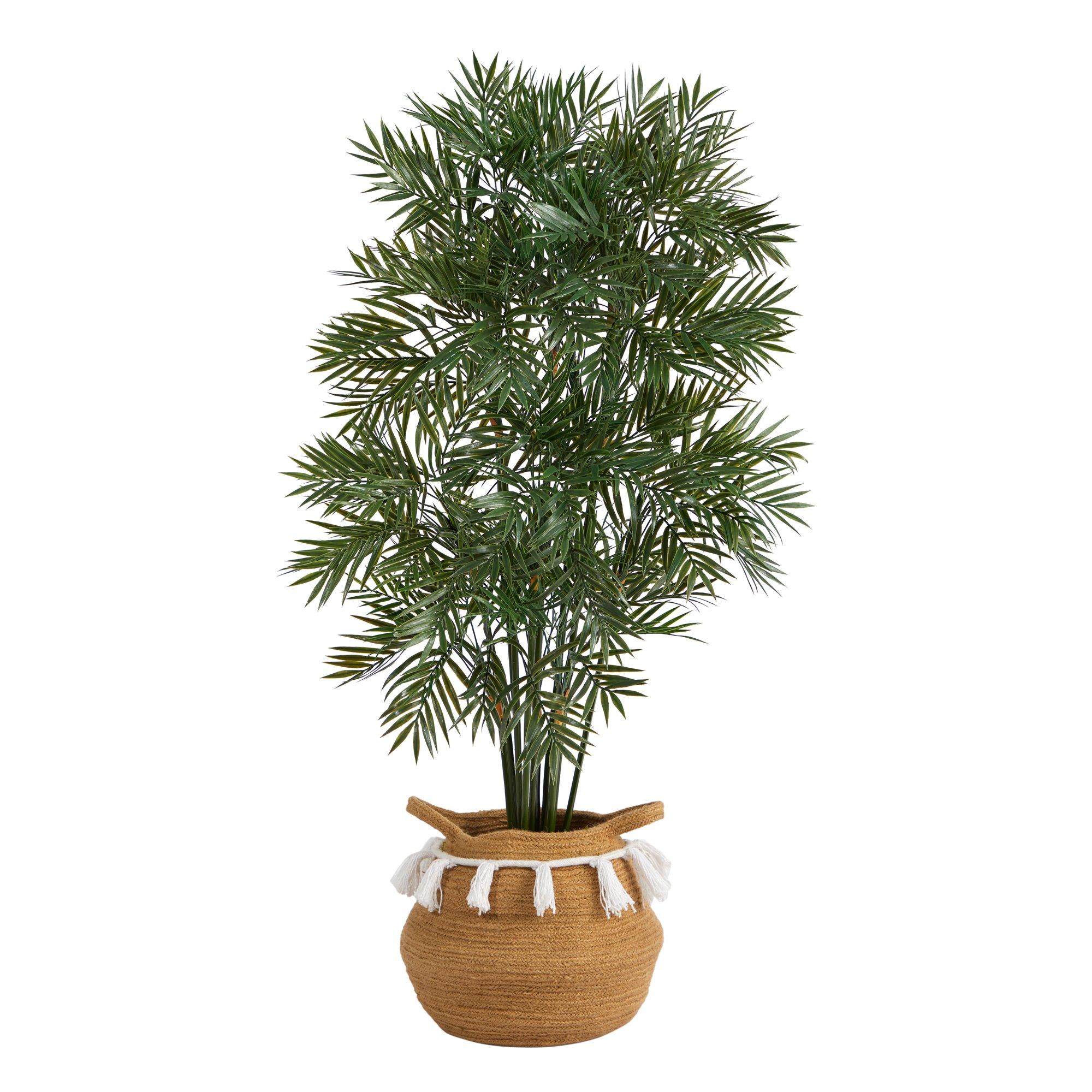 4' Parlor Palm Artificial Tree in Boho Chic HandmadeWoven Planter - Image 2