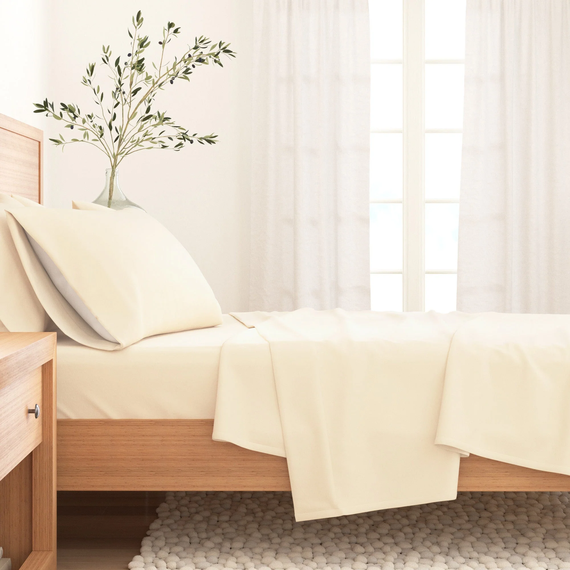 4-Piece Cotton Solid Flannel Sheet - Nordic Collection - Image 9