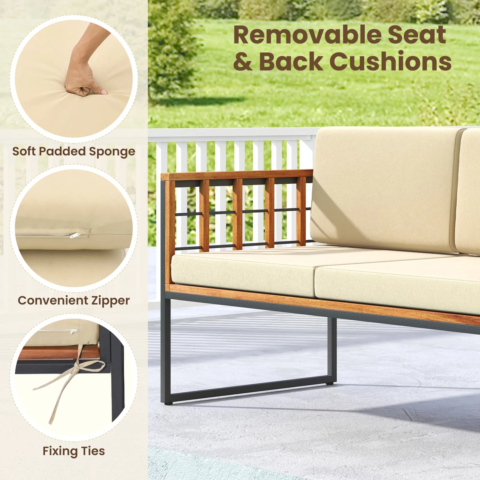 4 Pieces Acacia Wood Outdoor Sofa Set - Image 8