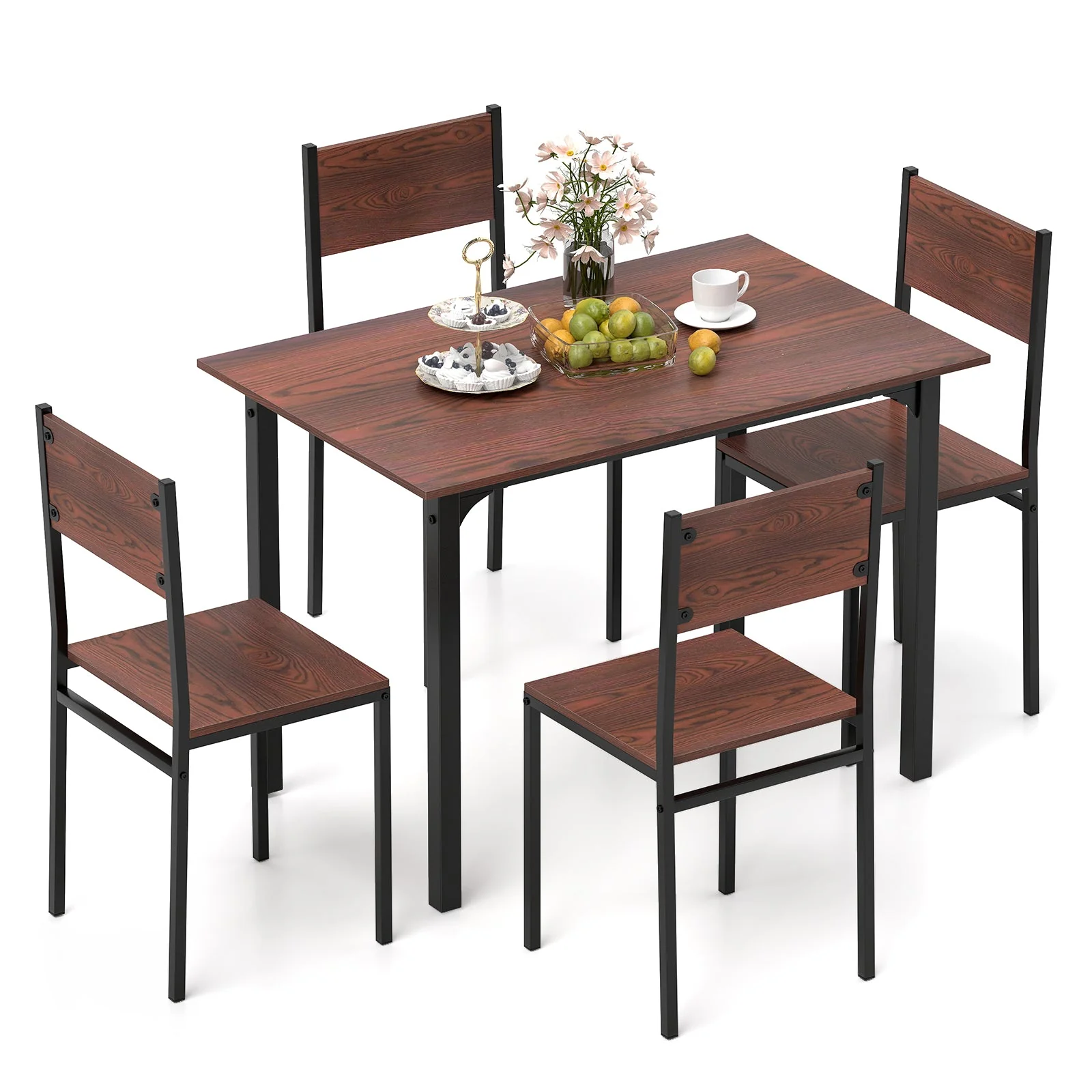 5 Piece Dining Table Set Industrial Style - Walnut - Image 4