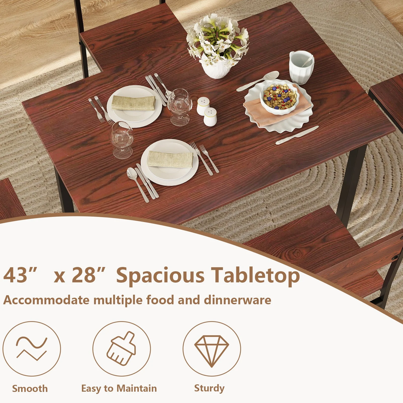 5 Piece Dining Table Set Industrial Style - Walnut - Image 8