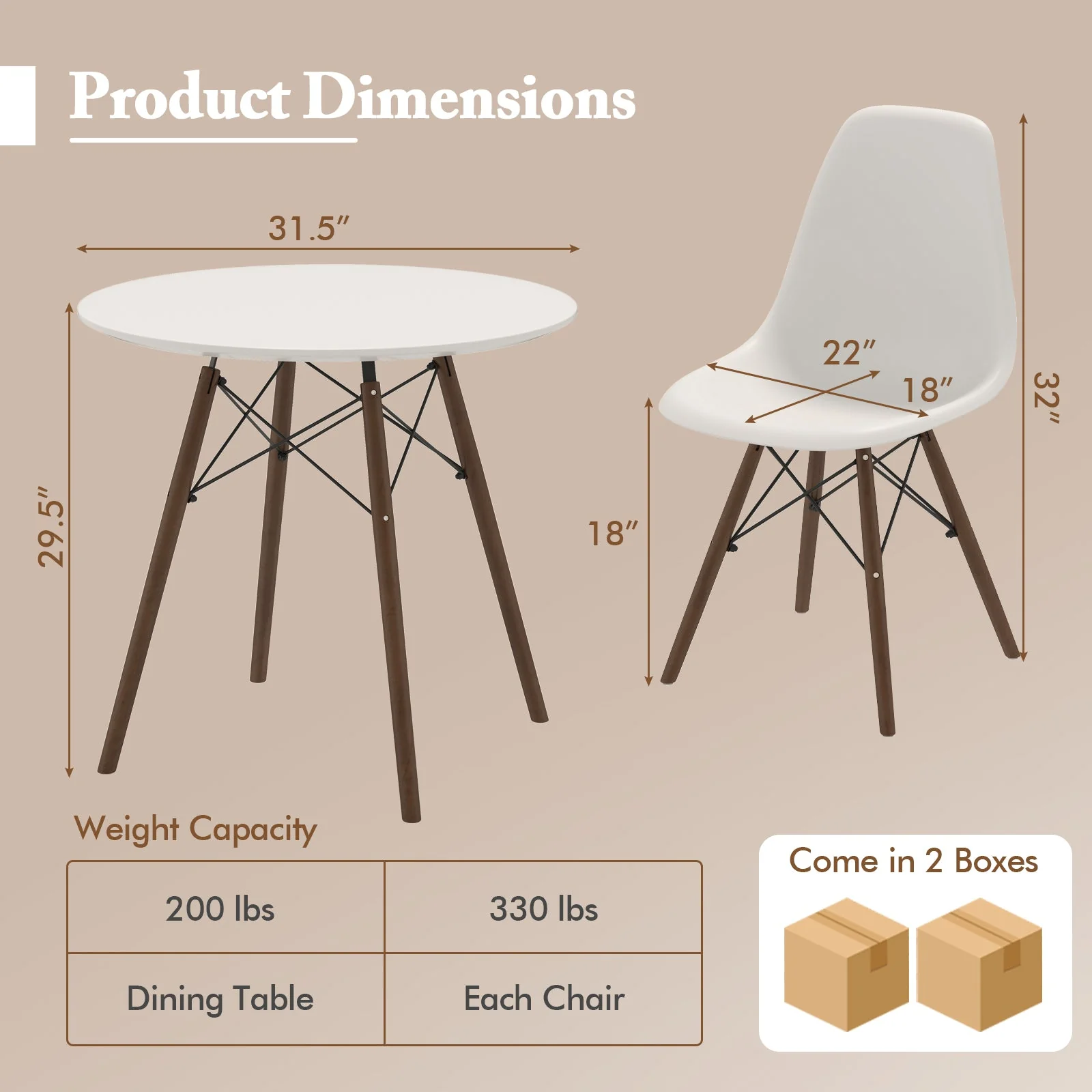 5 Pieces Dining Table Set With Solid Wood Leg - Beige - Image 5