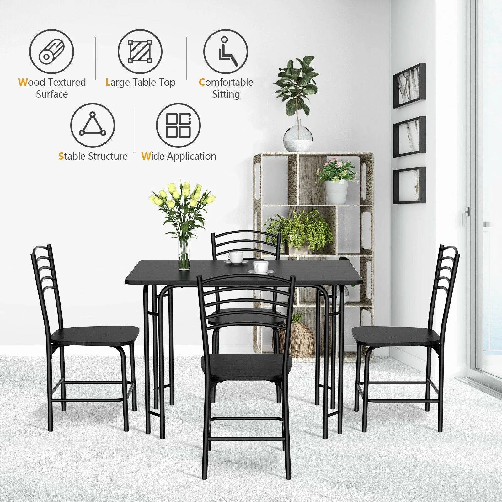 5 Piece Wooden Rectangular Dining Table Set - Image 6