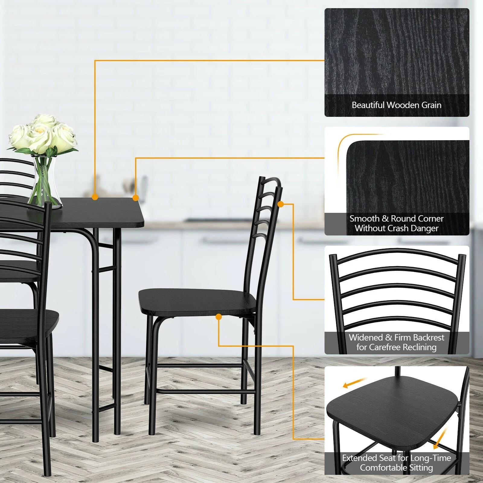5 Piece Wooden Rectangular Dining Table Set - Image 8