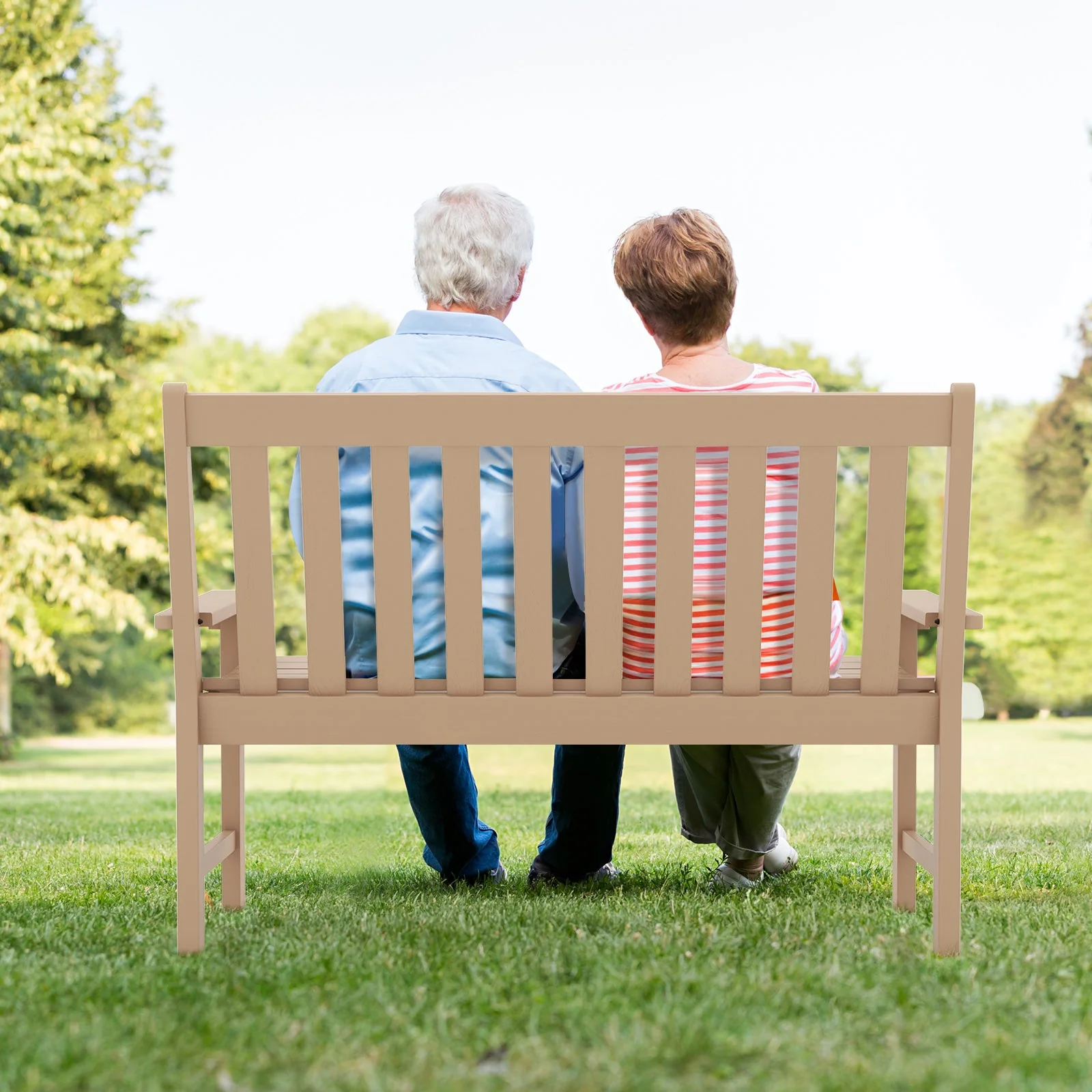 52 Inch All-Weather Outdoor Bench with Backrest - Teak - Image 2