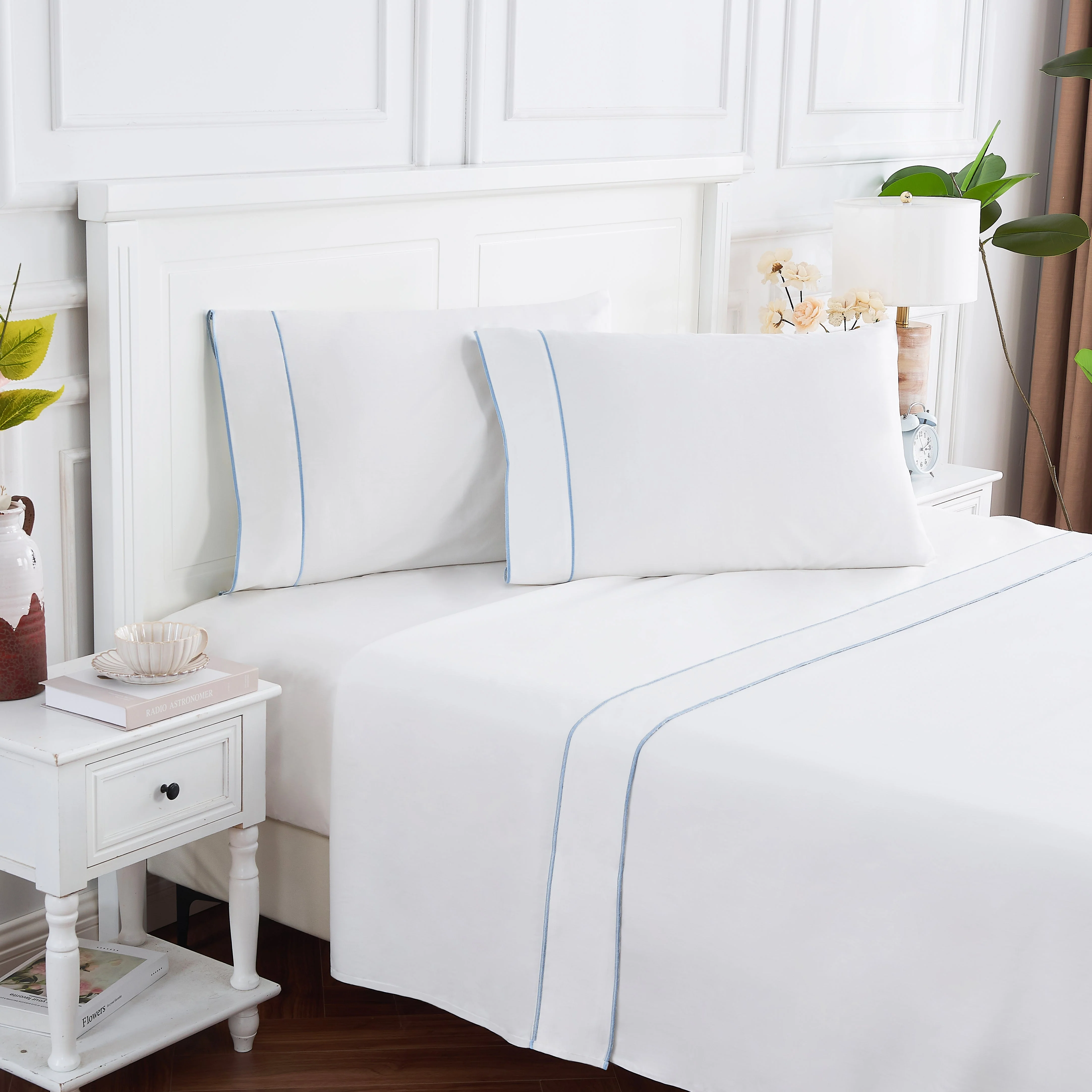 600 Thread Framed Sateen Embroidered Cotton Pillowcase Pair - Image 6
