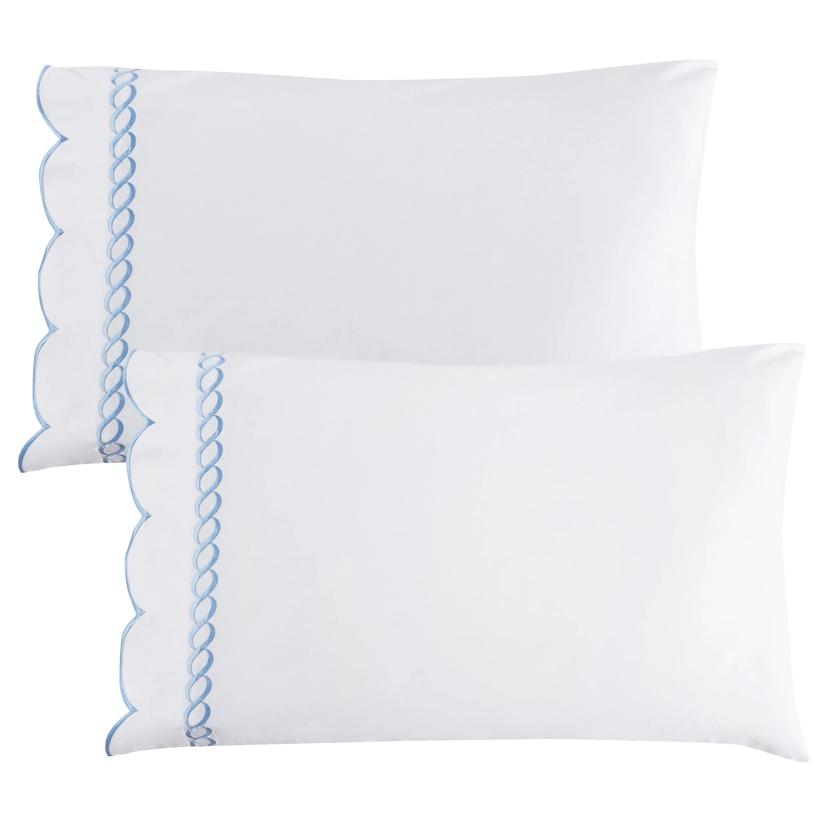 600 Thread Count Scallop Rope Embroidered Cotton Pillowcase Pair - Image 4