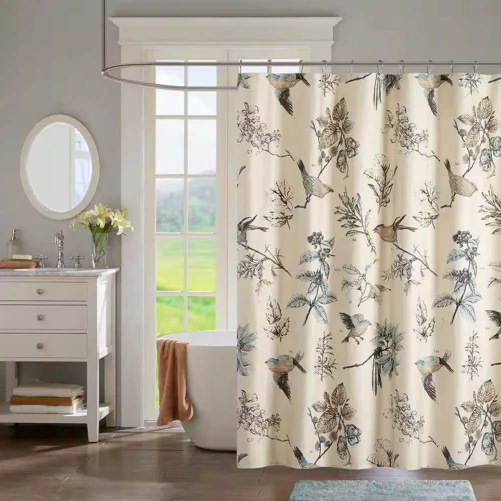 Shower Curtain - Vintage Birds Leaf Floral Print