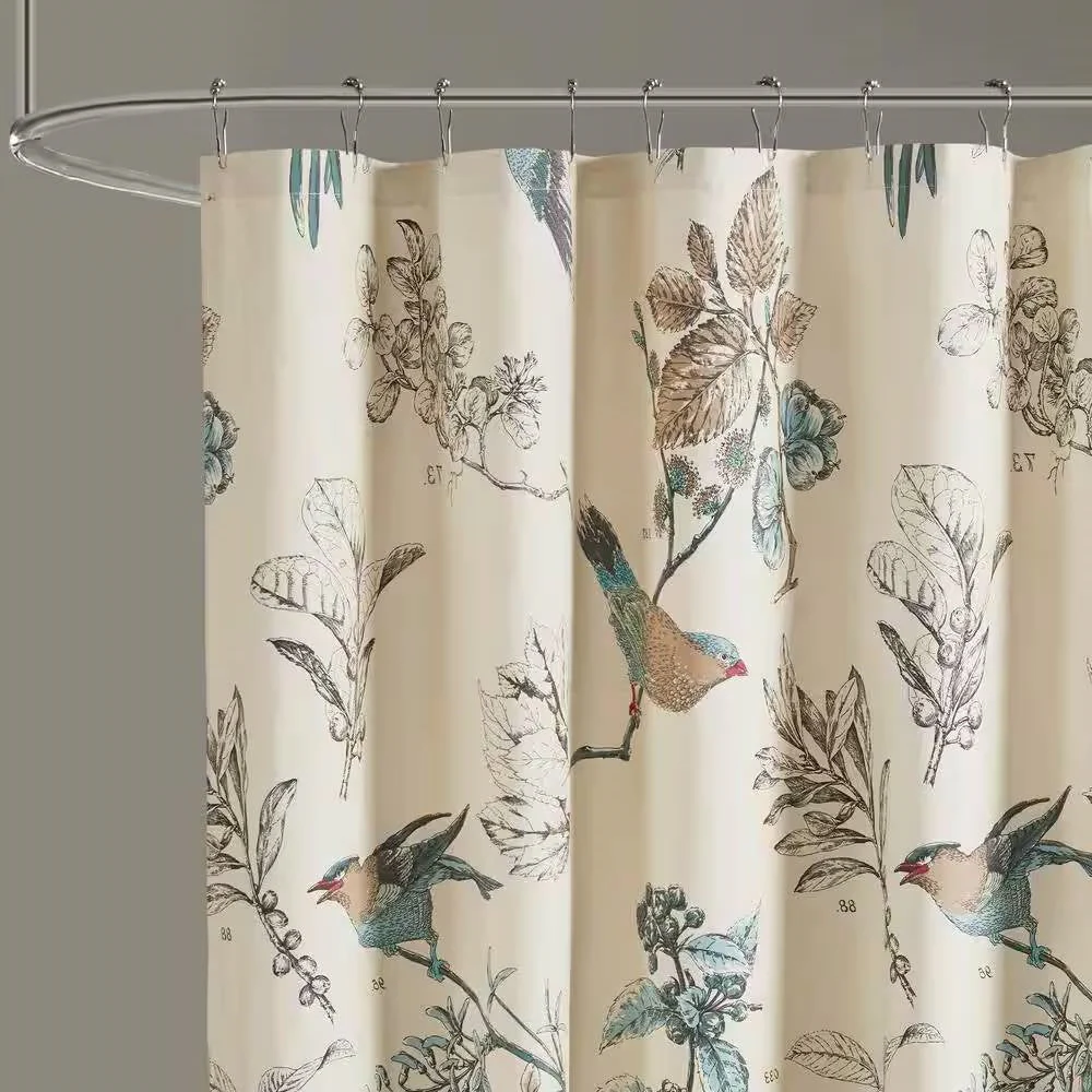 Shower Curtain - Vintage Birds Leaf Floral Print - Image 2