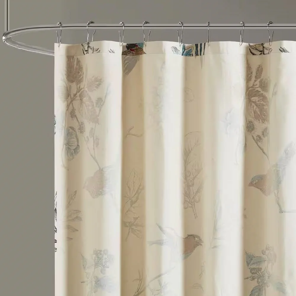 Shower Curtain - Vintage Birds Leaf Floral Print - Image 3