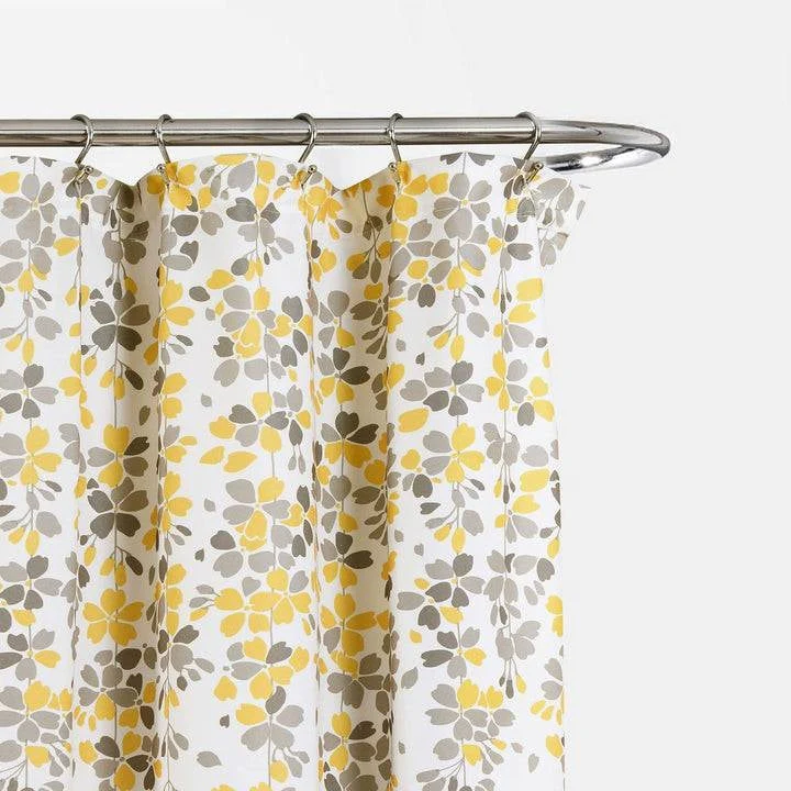 72-inch Off-White Beige Cream Yellow Grey Floral Vines Flowers Shower Curtain - Image 3