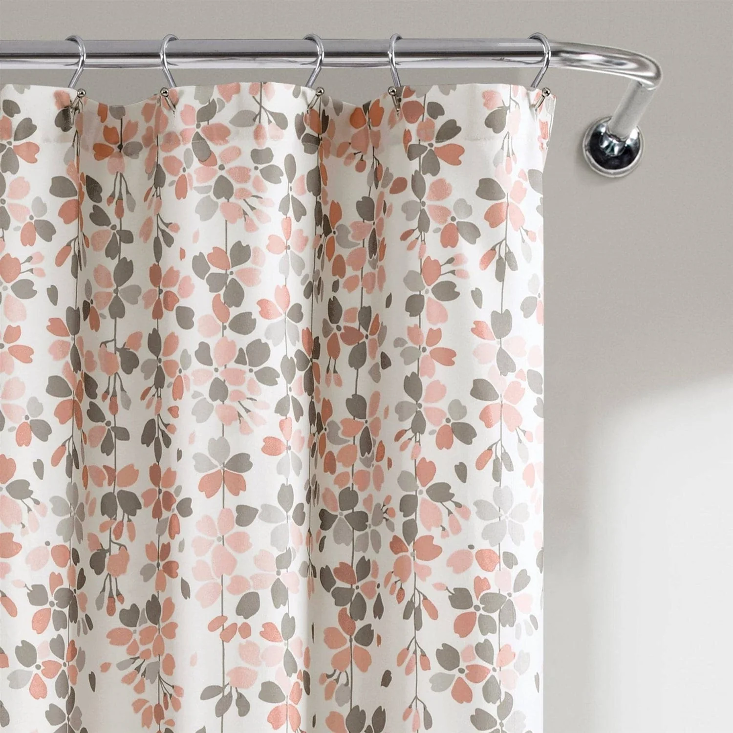 72-inch Off-White Beige Peach Pink Grey Floral Vines Flowers Shower Curtain - Image 3