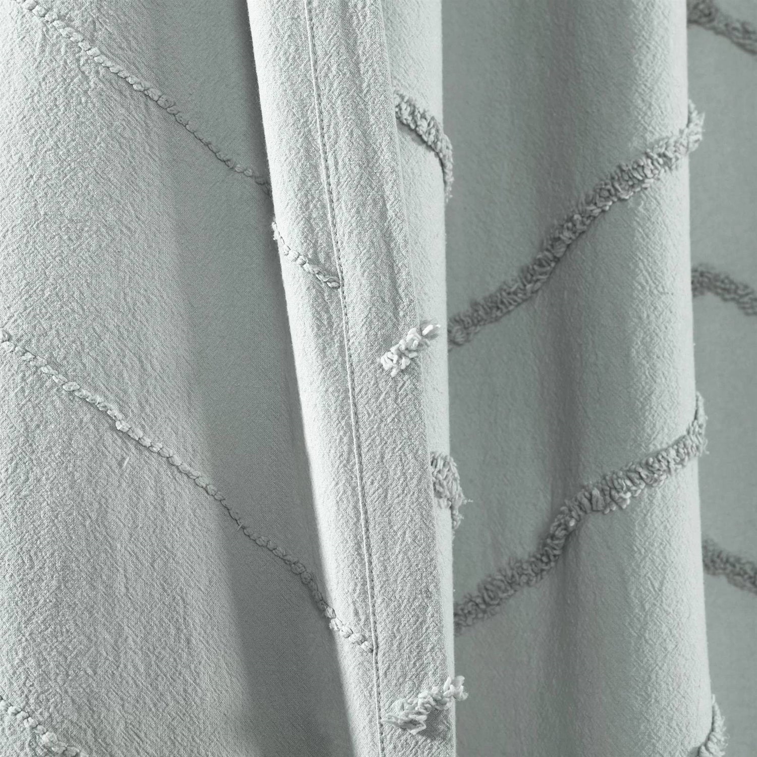 72-inch Pastel Blue Chenille Cotton Shower Curtain with Chevron Pattern - Image 3