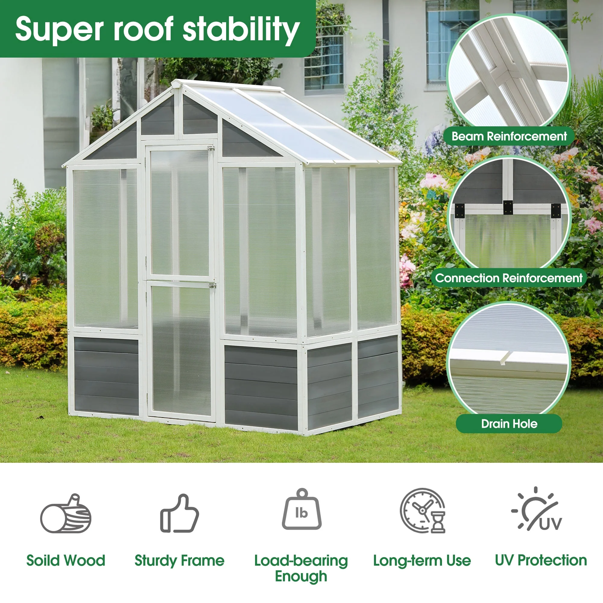 76''x48''x86'' Walk-in Polycarbonate Outdoor Greenhouse - Image 6