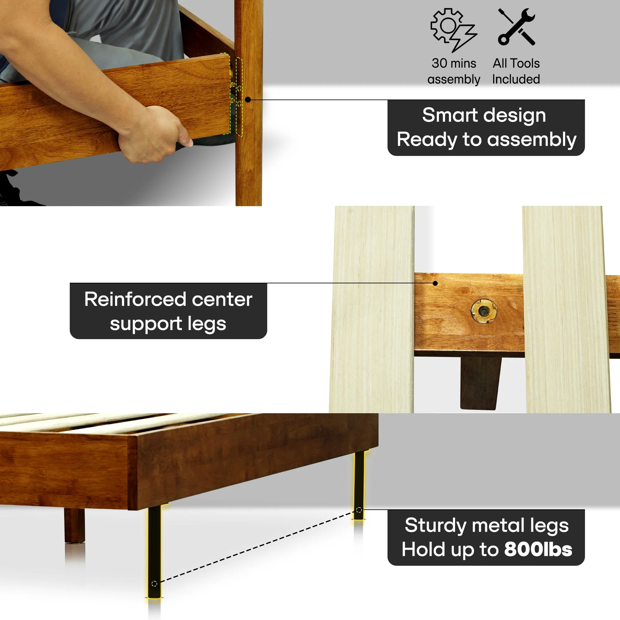 Acacia Astoria Upholstered Solid Wood Bed Frame - Image 5