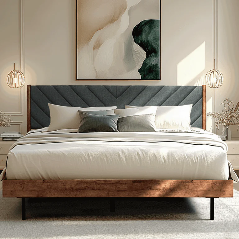 Acacia Astoria Upholstered Solid Wood Bed Frame - Image 9