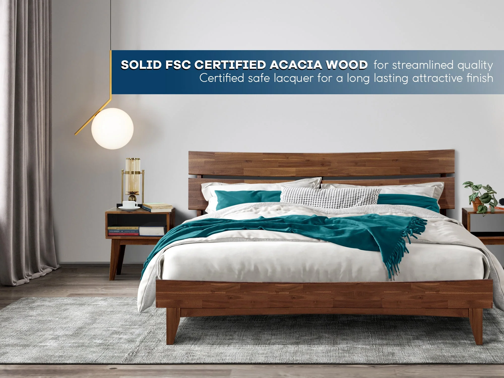 Acacia Aurora Bed Frame & Nightstand Set - Image 12
