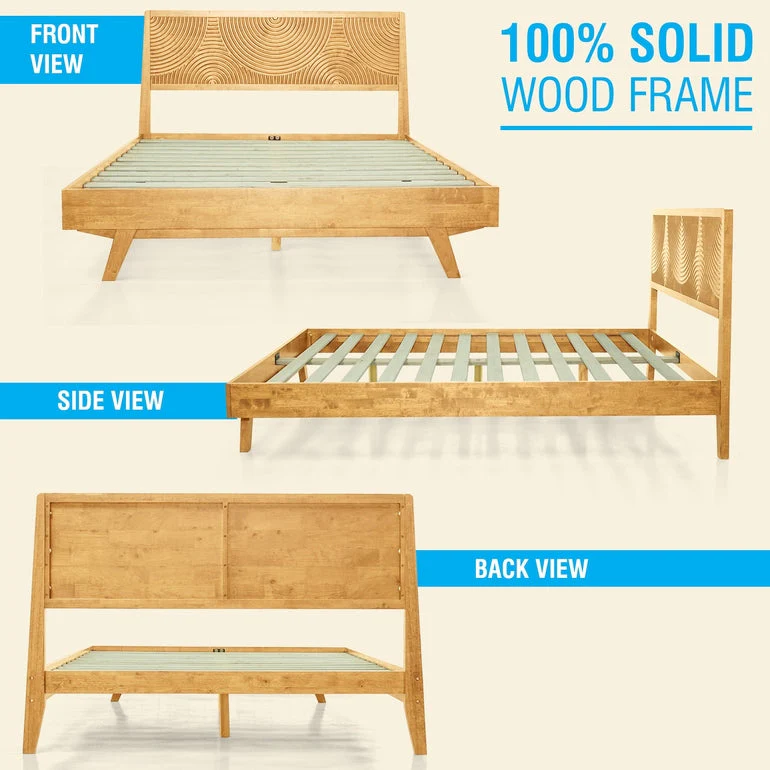 Acacia Harmony Solid Wood Platform Bed Frame with Headboard - Image 11