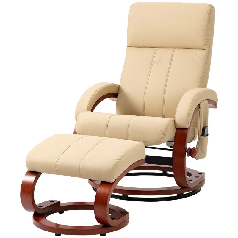 Adjustable Beige Faux Leather Electric Recliner Chair w/ Ottoman - Image 2